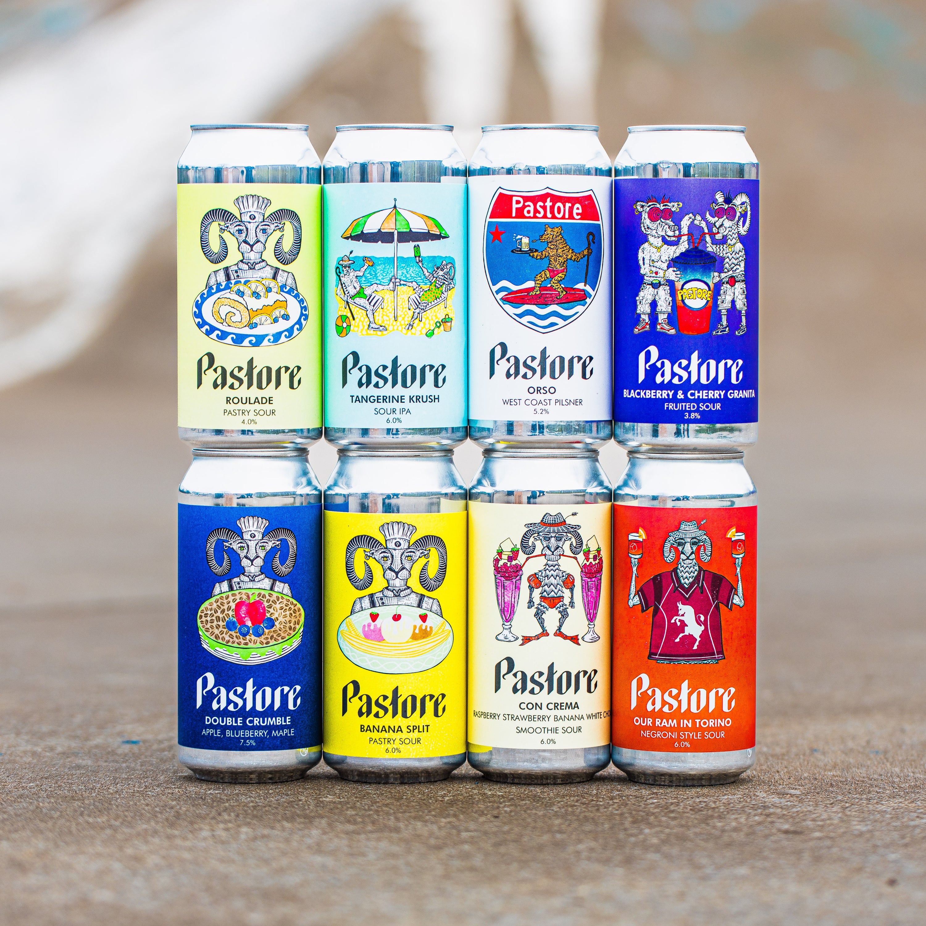 Pastore Brewing Italian-inspired craft beer range including Roulade Hazy Sour, Tangerine Krush, Orso Pilsner, Blackberry Cherry Sour, Banana Split and Negroni Style Sour - Brewser craft beer subscription direct from brewery UK