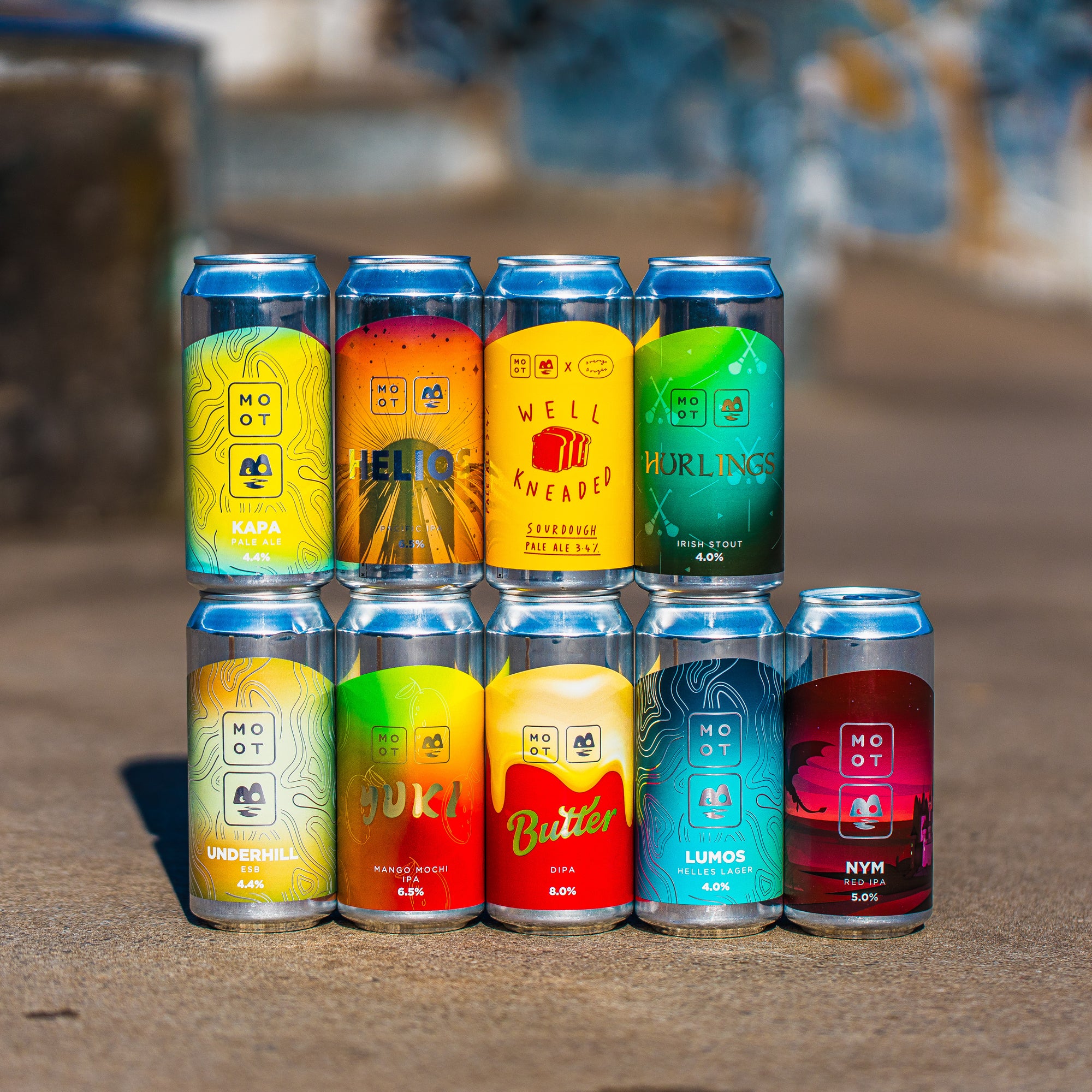 Moot Brewing complete can lineup including Kapa, Helios, Butter DIPA, Lumos and NYM, available in a Brewser subscription box