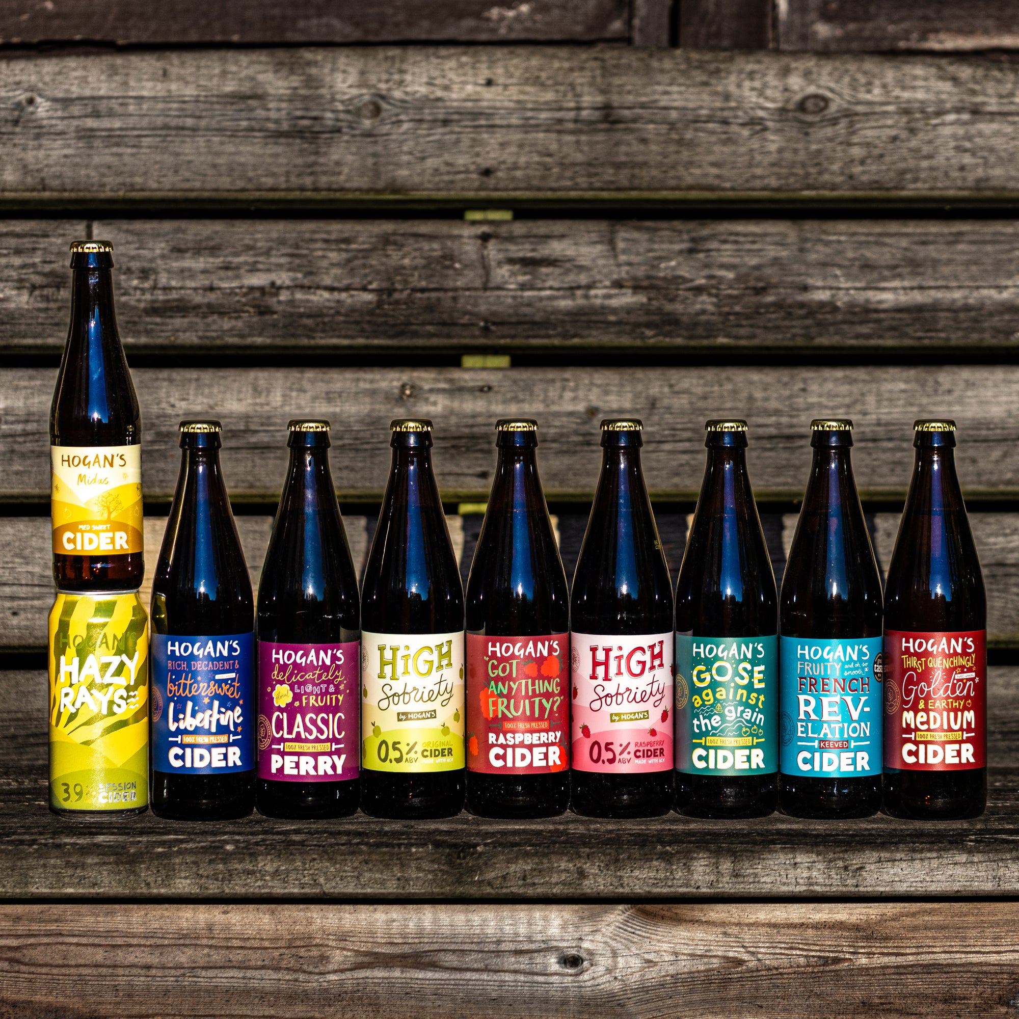 Hogan's Cider full bottle lineup including Hazy Rays, Gose Against the Grain and French Revolution, Brewser subscription