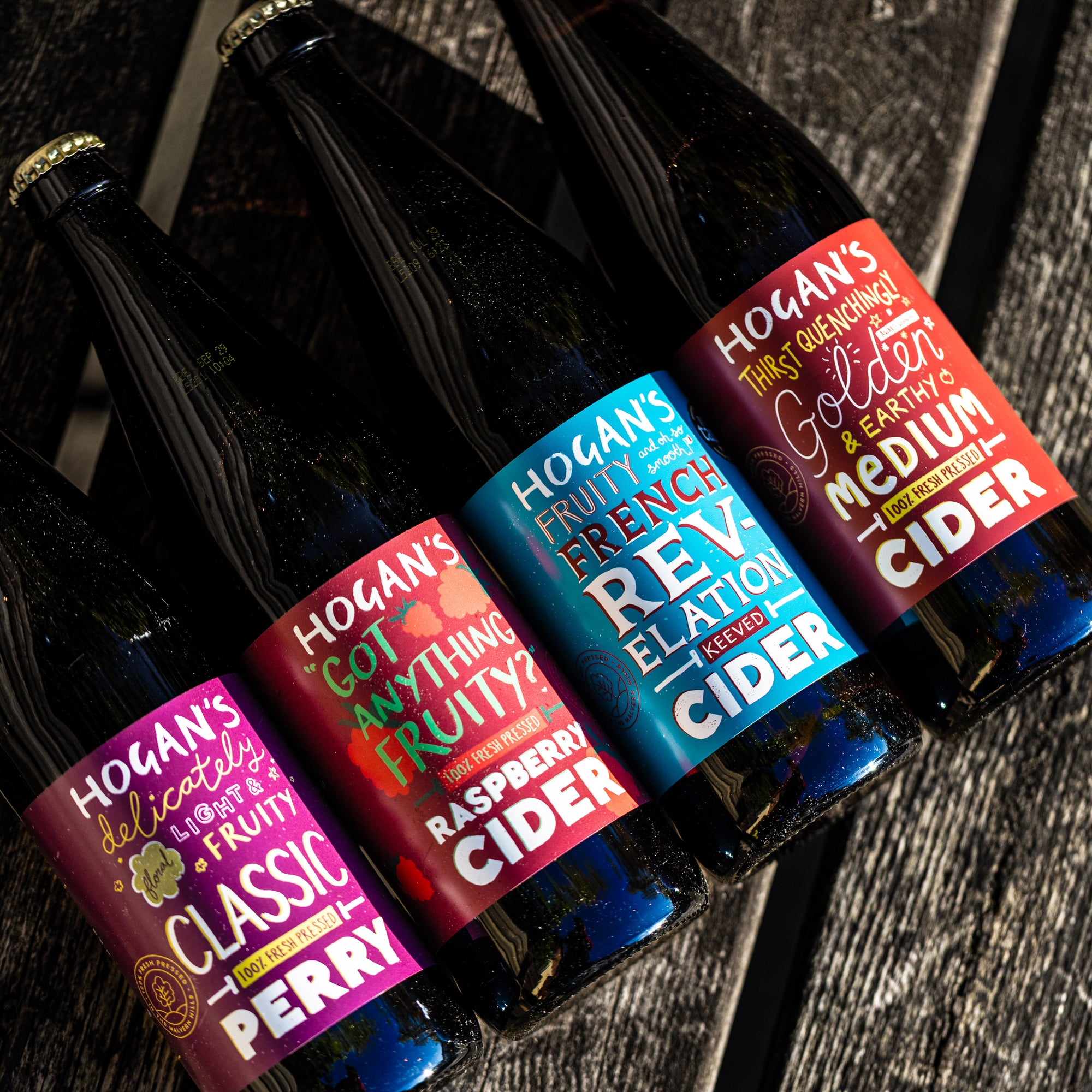 Hogan's Cider bottle range including Classic Perry and Raspberry, featured in a Brewser subscription box