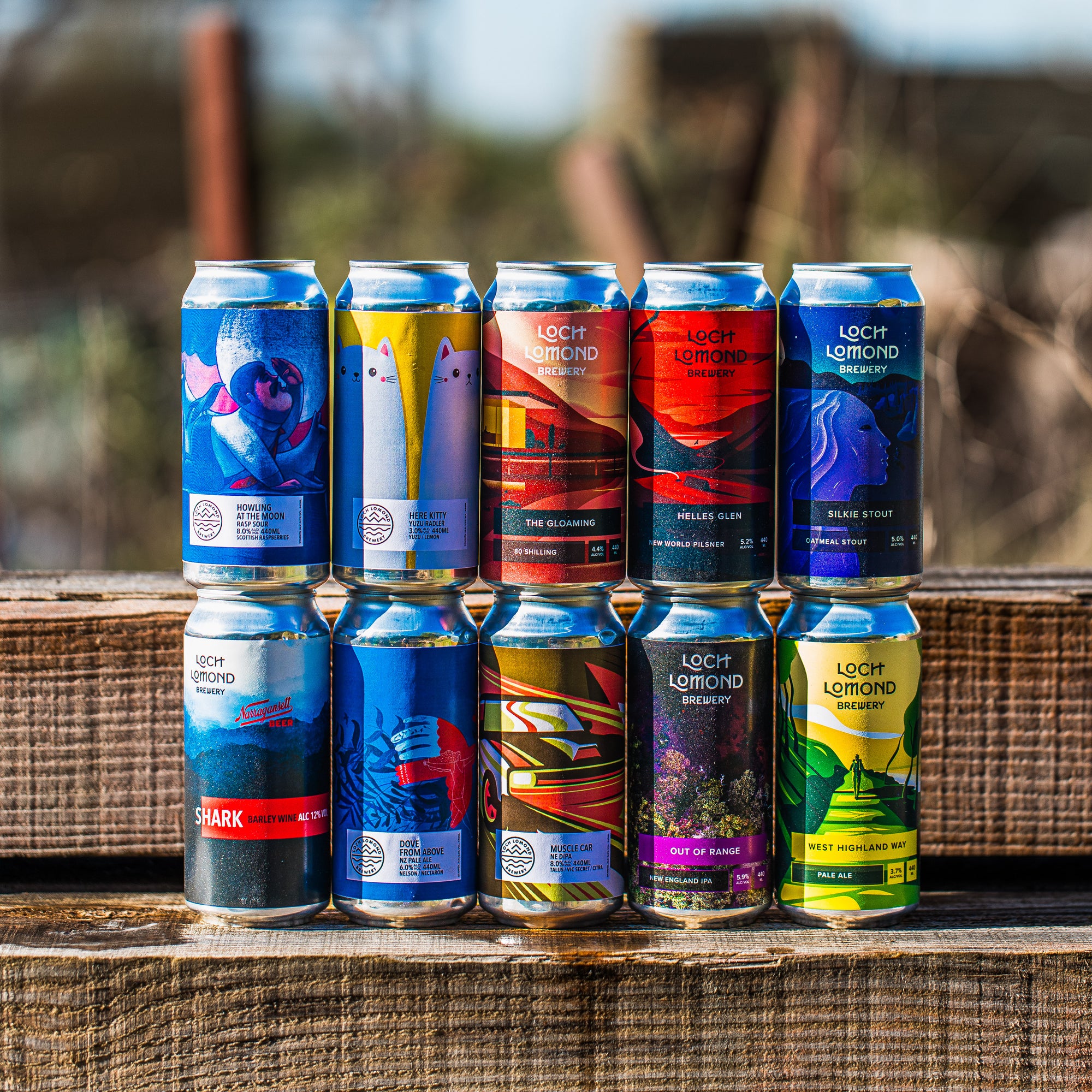 Loch Lomond Brewery full can range including Silkie Stout, Helles Glen, The Gloaming and West Highland Way, Brewser subscription box