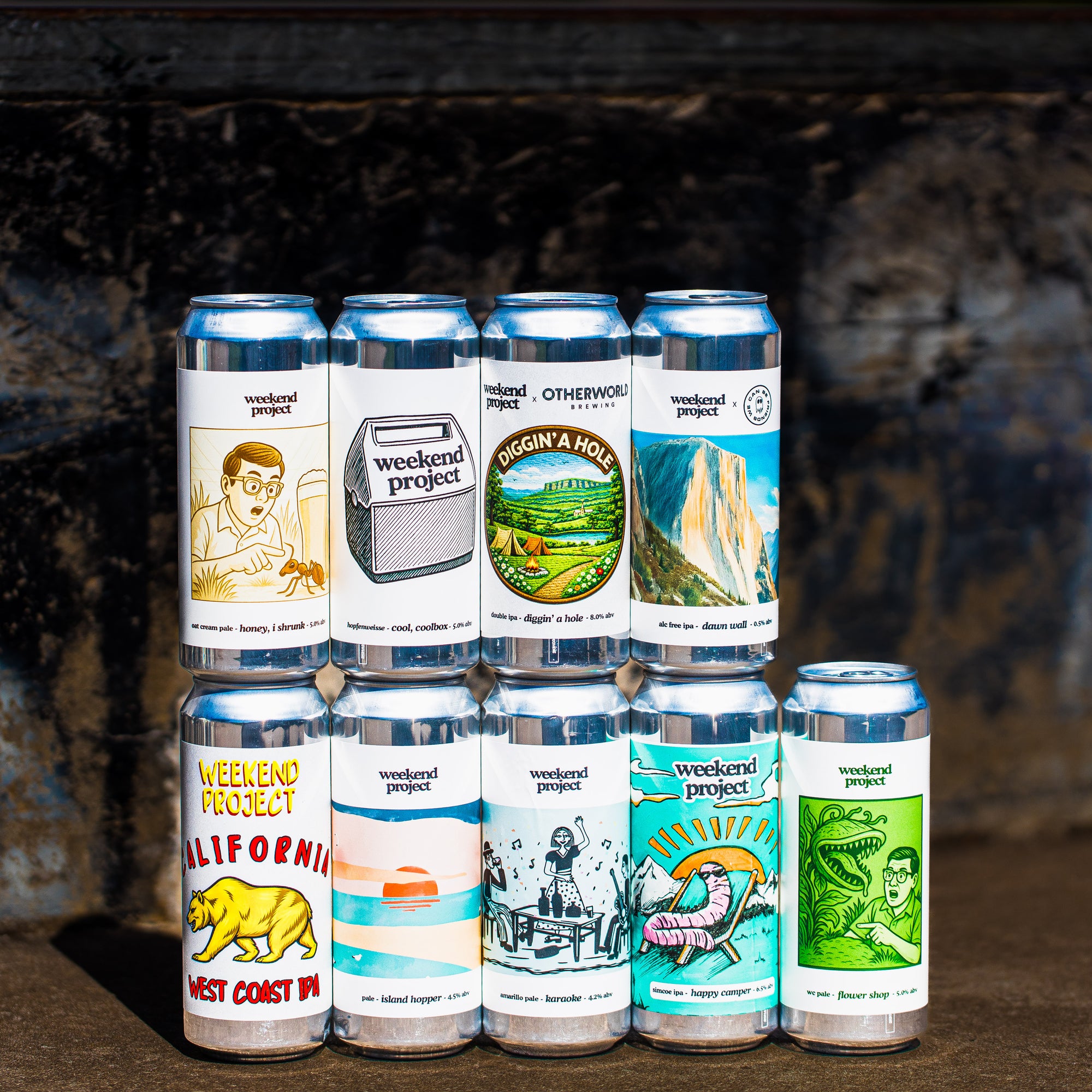 Weekend Project full craft beer can range including California West Coast IPA, Diggin A Hole and Happy Camper, Brewser subscription box