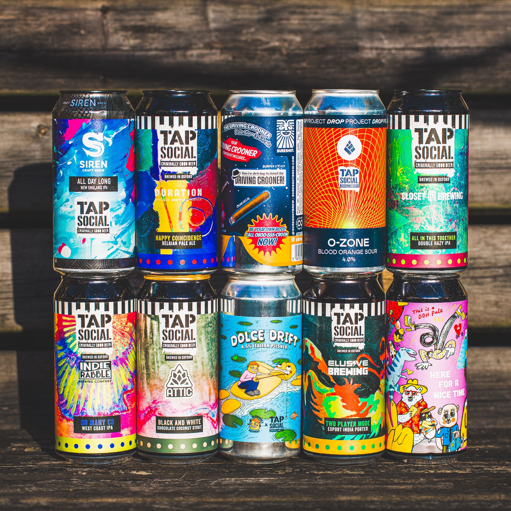 Tap Social Brewery full can range including O-Zone Blood Orange Sour, Indie Rabble and Closet IPA, Brewser subscription
