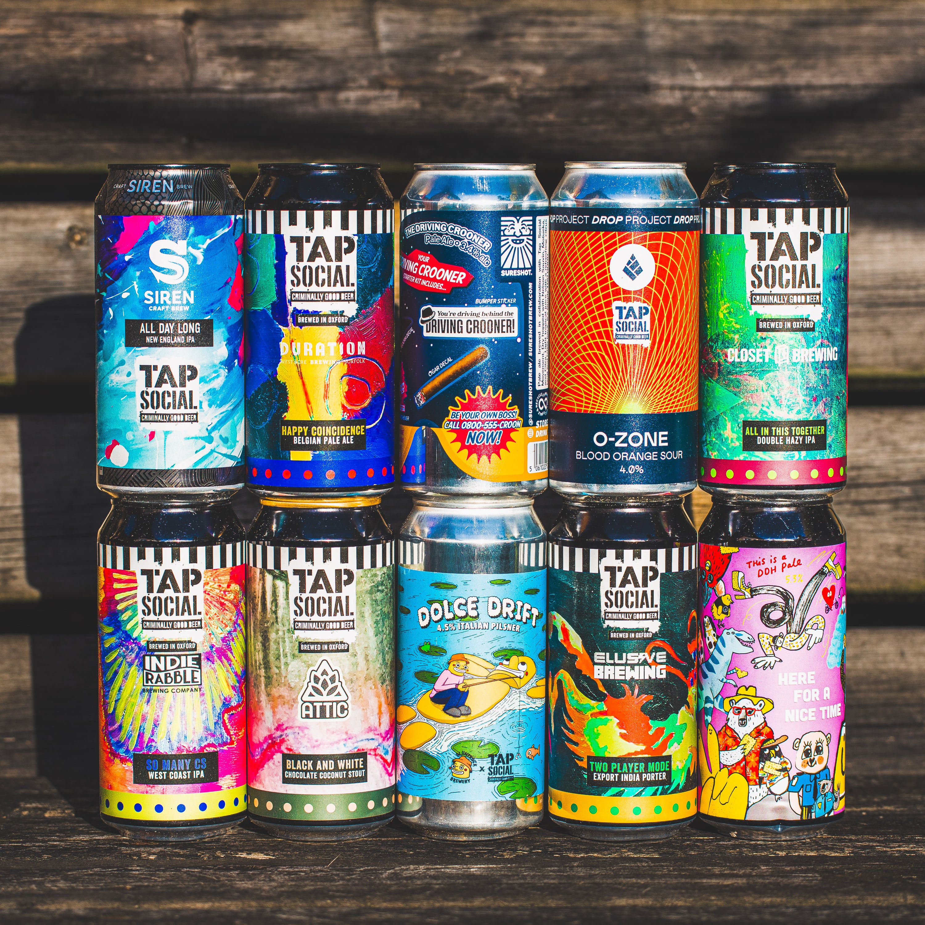 Tap Social Brewery full can range including O-Zone Blood Orange Sour, Indie Rabble and Closet IPA, Brewser subscription
