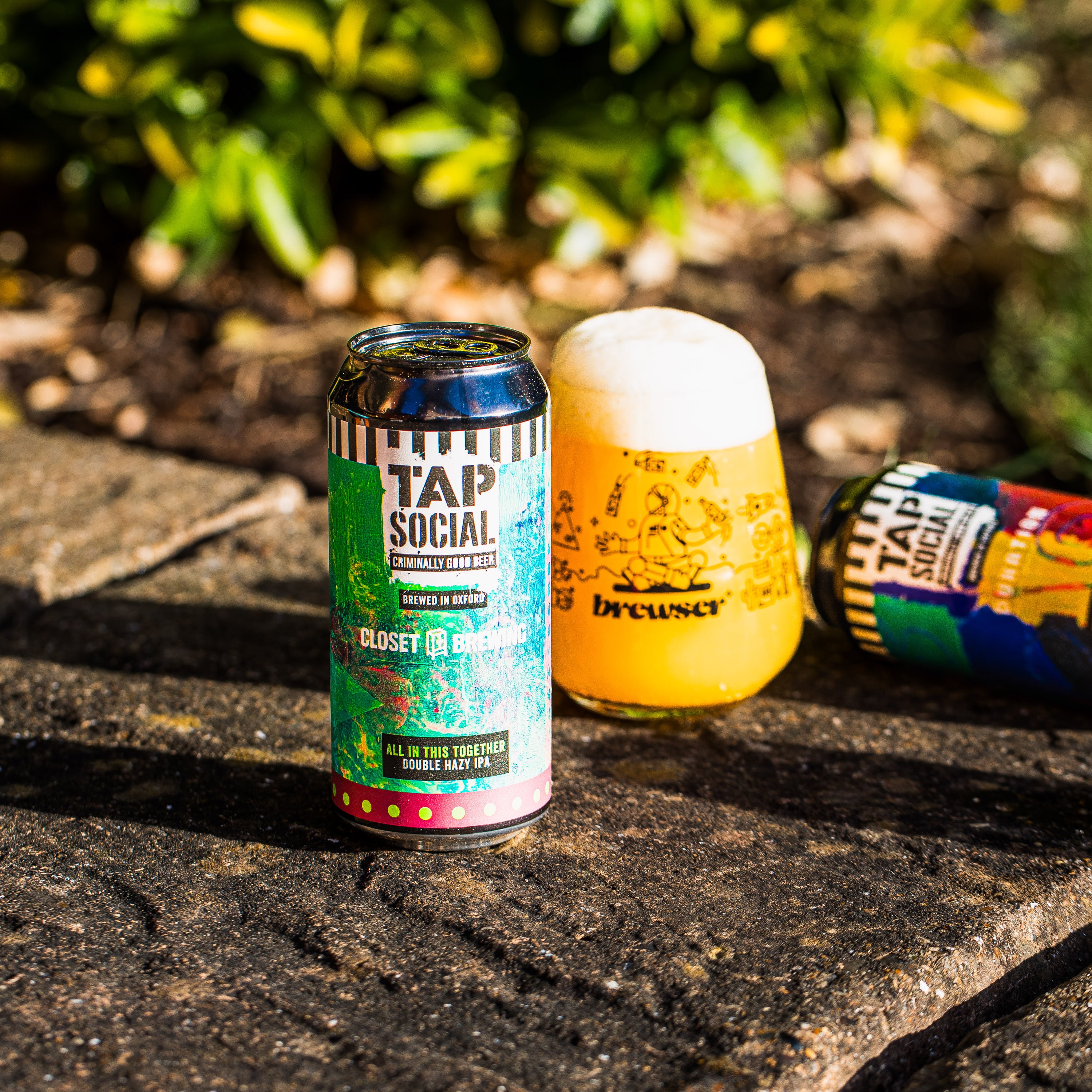 Tap Social Brewery Closet IPA Double Hazy can with Brewser poured glass, Oxford craft beer subscription delivery
