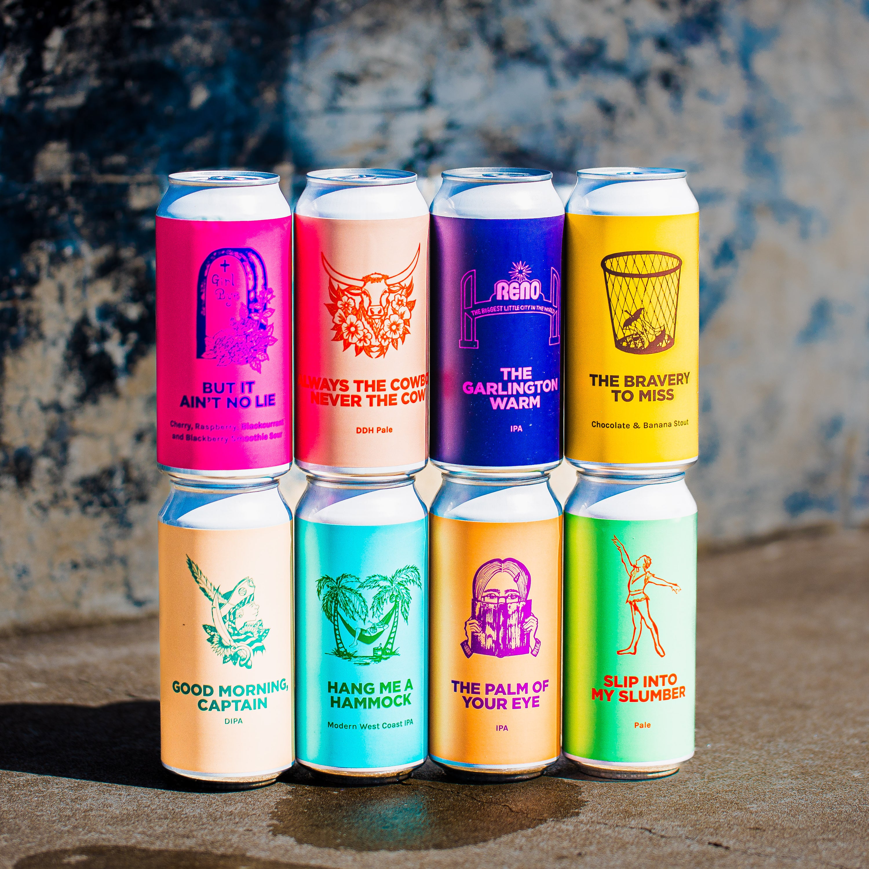 Reno Brewing Co eight-can range including But It Ain't No Lie and Good Morning Captain DIPA, Brewser subscription

