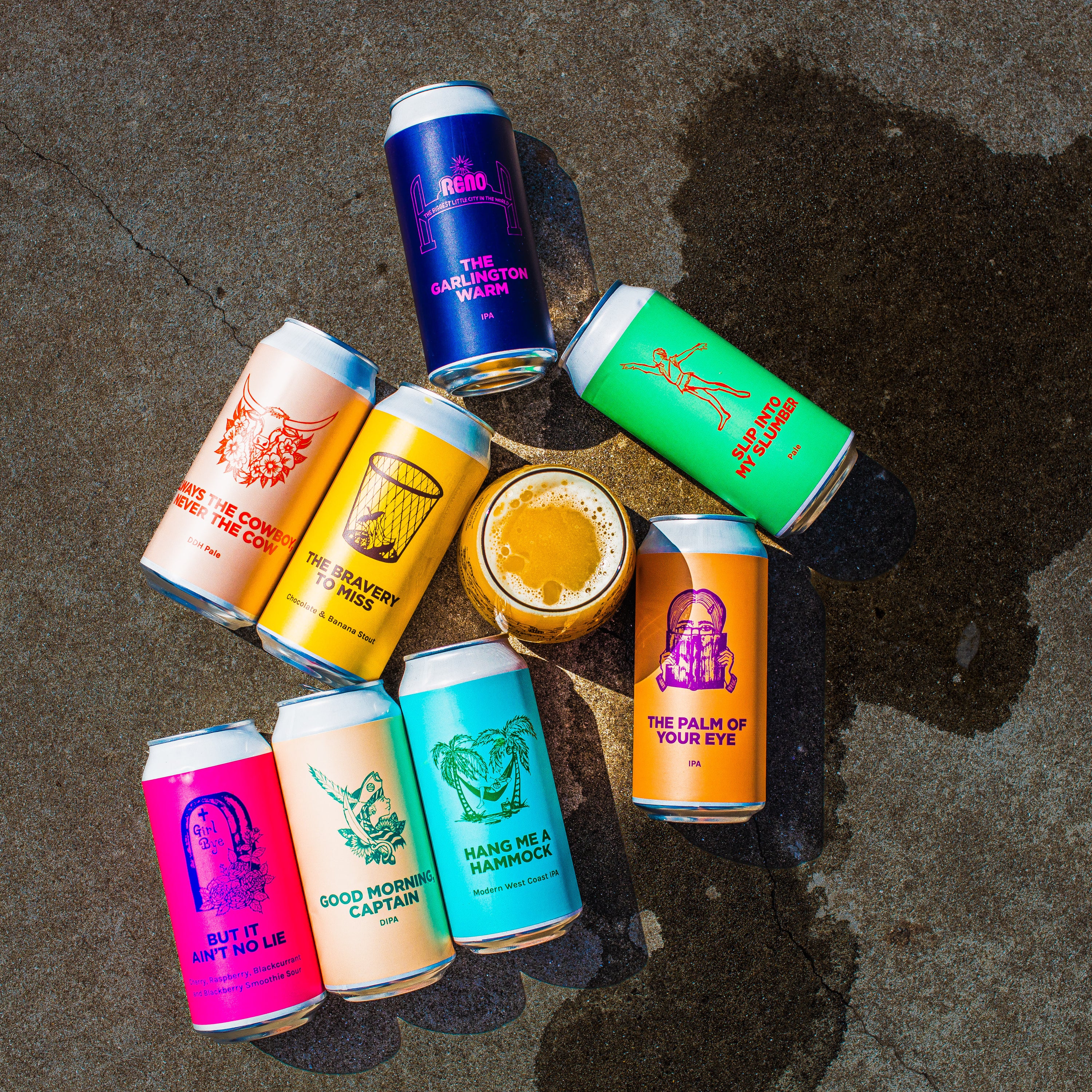 Reno Brewing Co full can range including The Garlington Warm IPA and The Palm of Your Eye, Brewser subscription box
