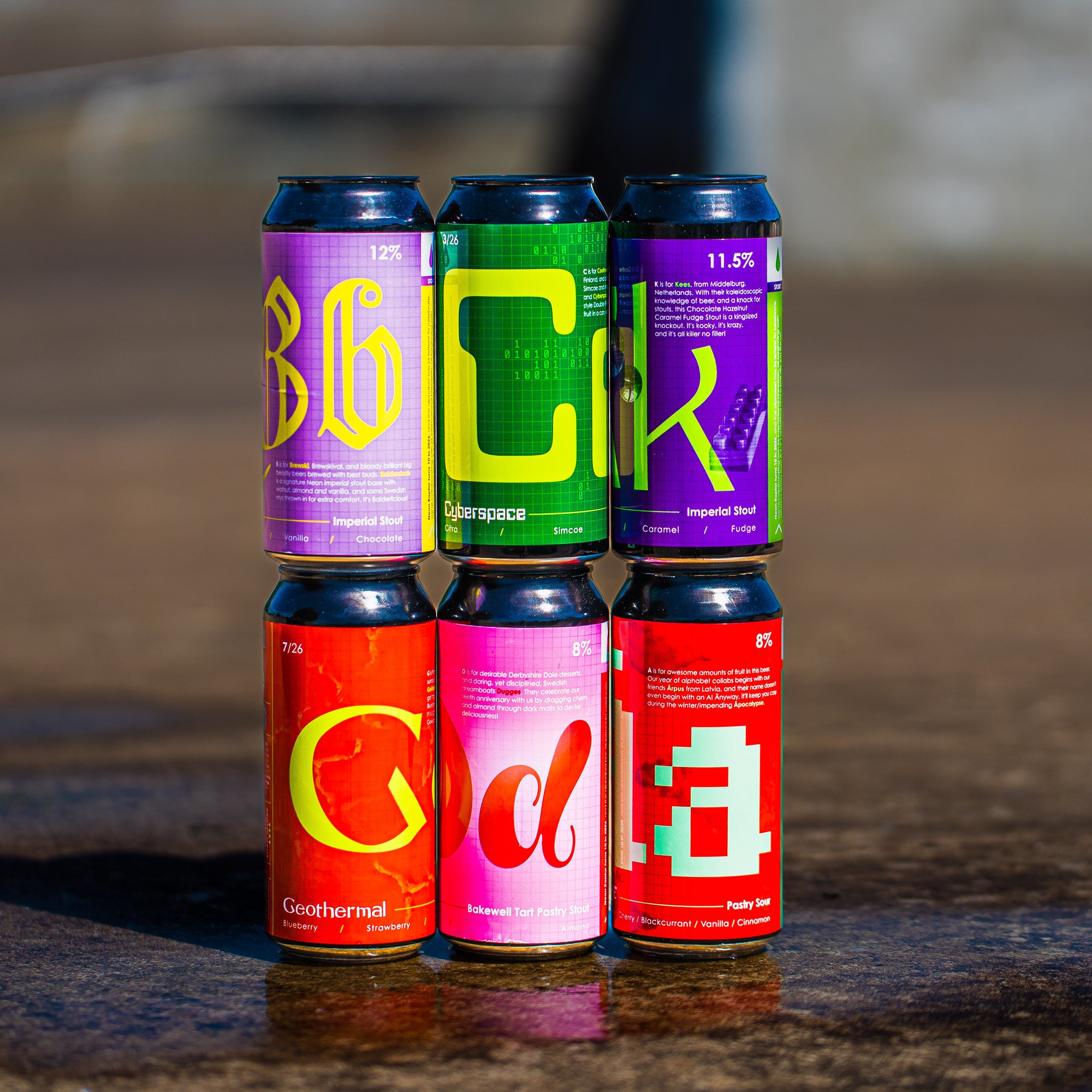 Neon Raptor Brewing Co six-can lineup including Geothermal, Cuberspace and Pastry Sour, available in Brewser subscription
