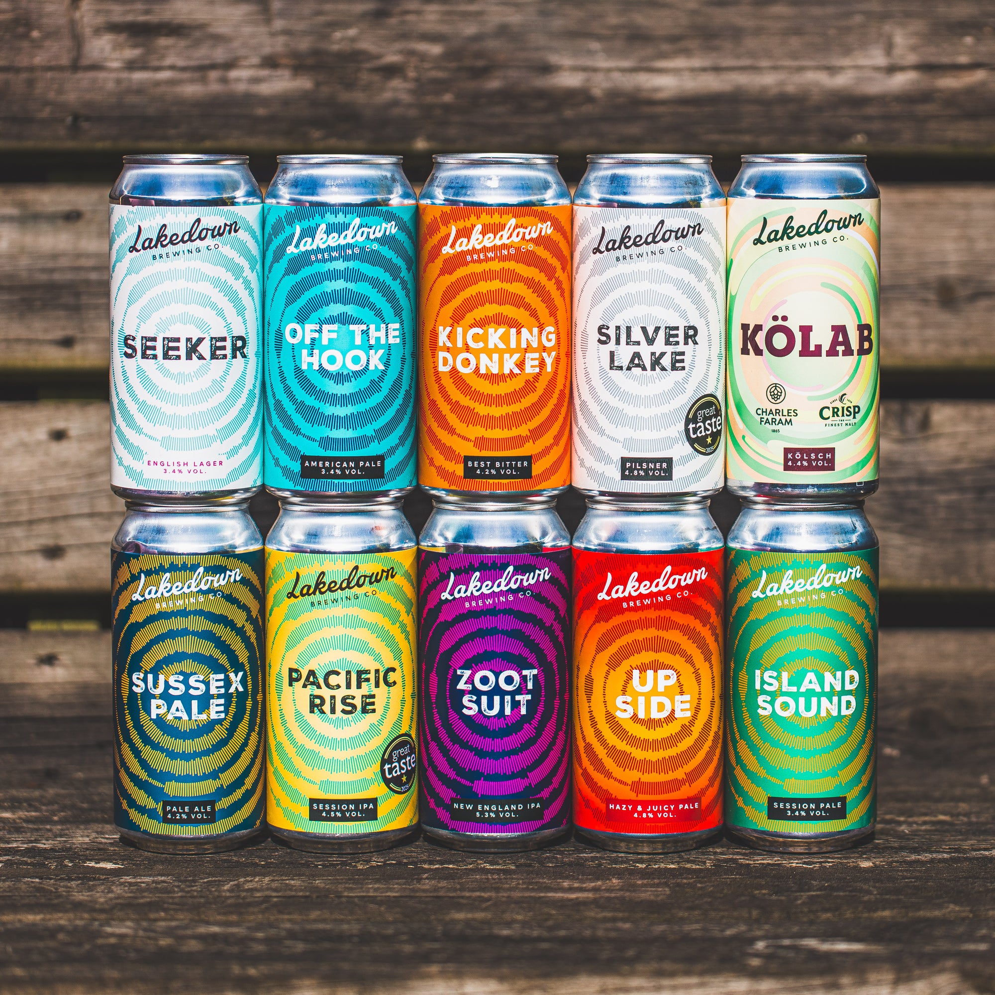 Lakedown Brewing Co. can lineup including Seeker, Kicking Donkey and Island Sound, Brewser craft beer subscription box