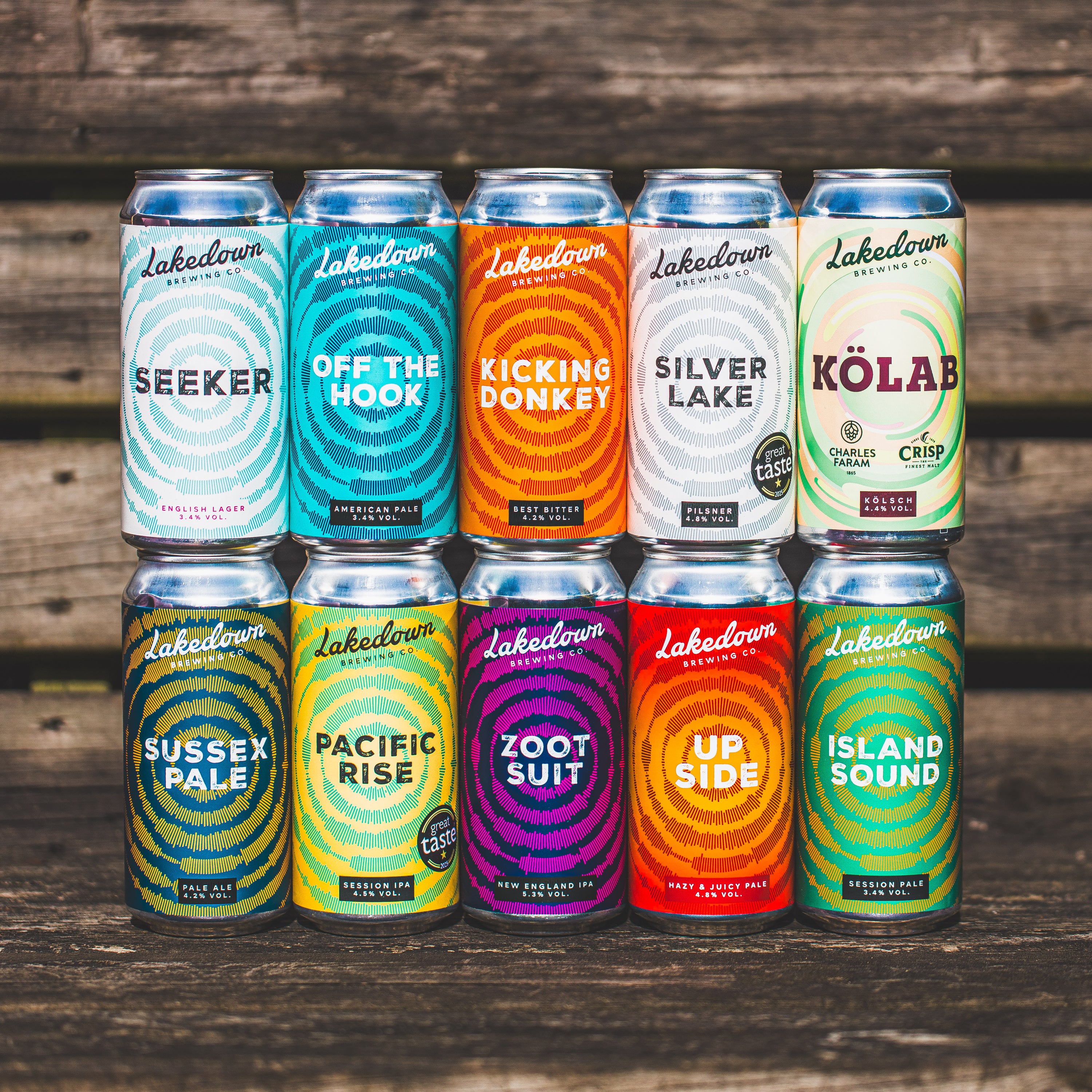 Lakedown Brewing Co. can lineup including Seeker, Kicking Donkey and Island Sound, Brewser craft beer subscription box