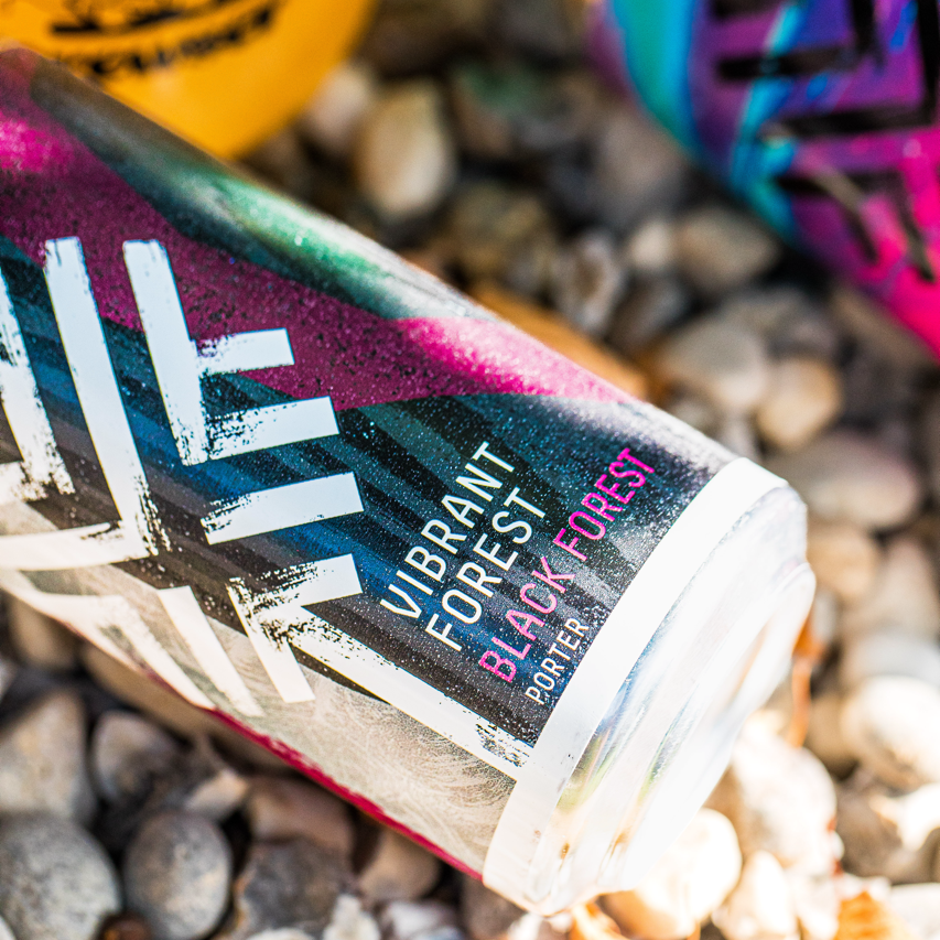 Vibrant Forest Black Forest Porter can close-up on pebbles, Brewser craft beer subscription