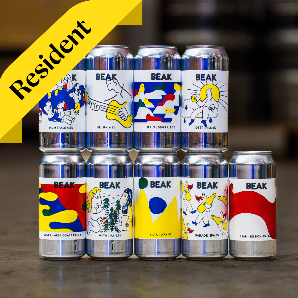 Beak Brewery Resident subscription box featuring Hum Pale, Be IPA, Seals DDH Pale, Dunes West Coast Pale, Myth IPA, Lilta DIPA, Parade IPA and Leap Session IPA - Brewser craft beer subscription direct from brewery UK