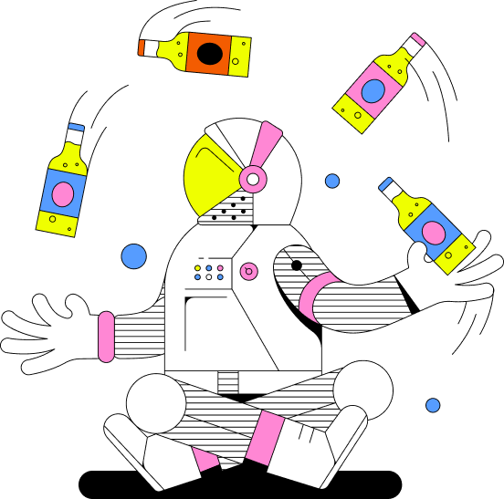 Astronaut juggling beers