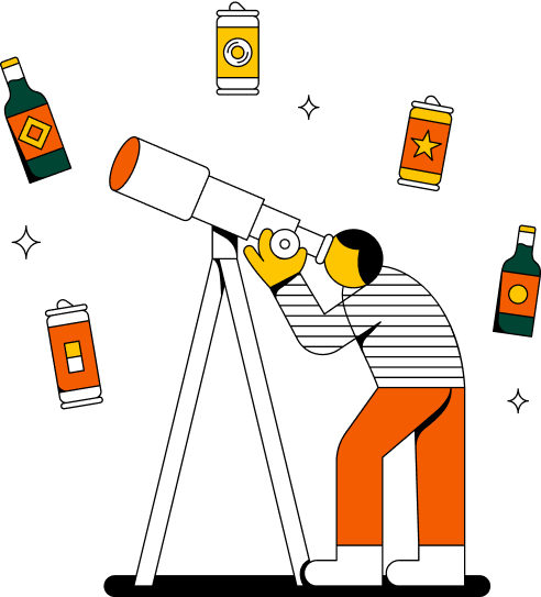 Man looking at beer through telescope illustration
