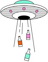 A flying saucer delivering beer bottles